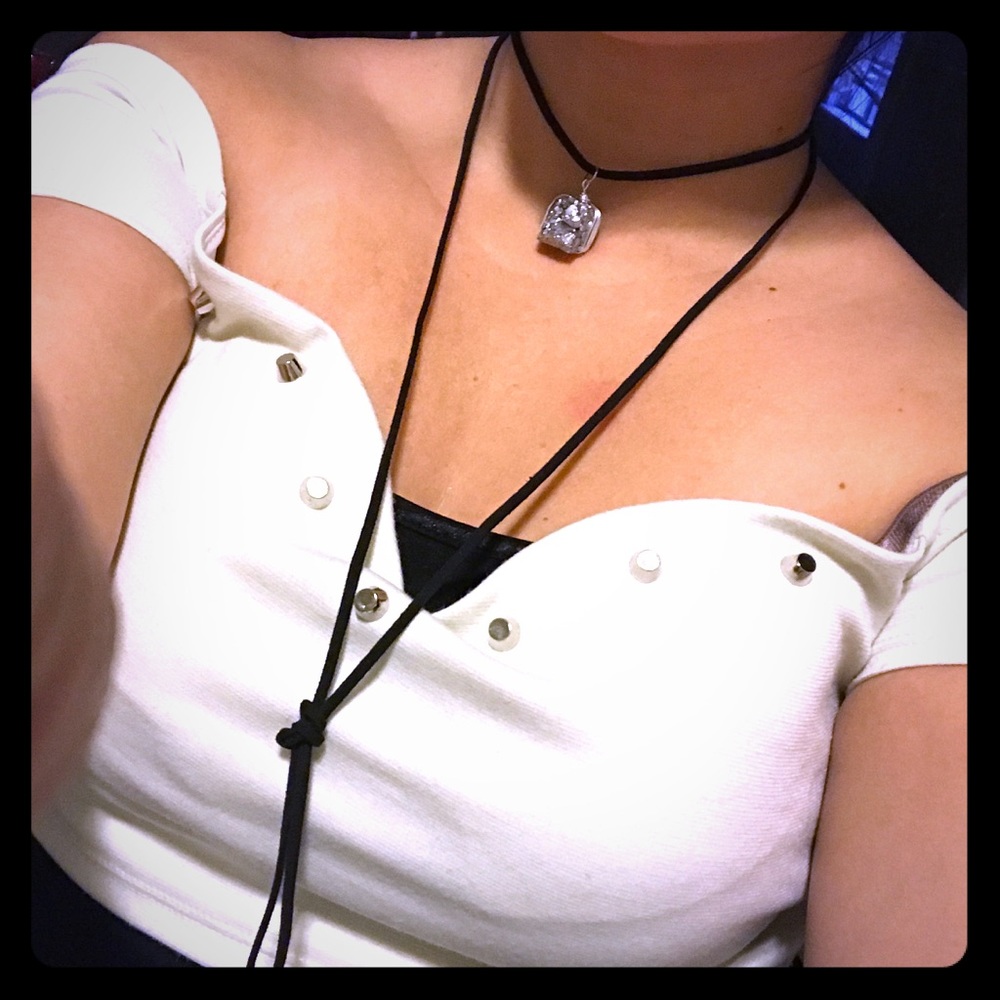 Double wrap choker necklace with silver druzy